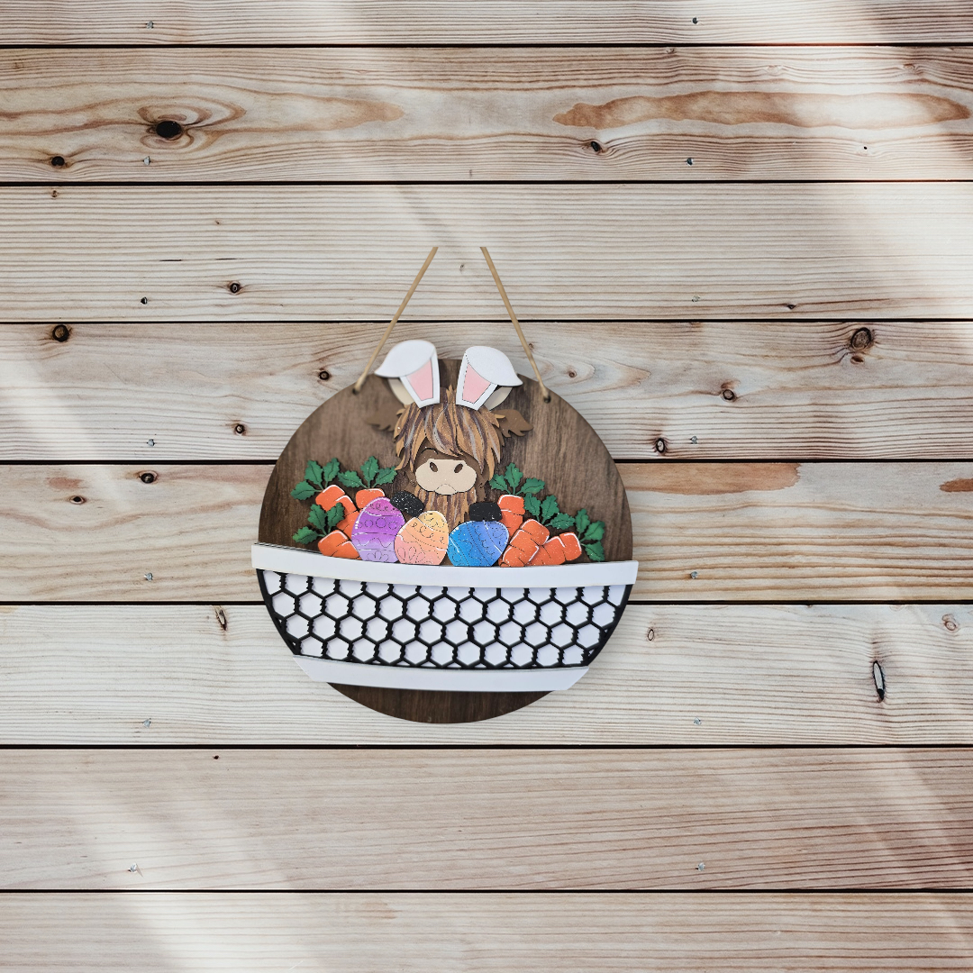 Highland cow easter interchangeable insert for door hanger and basket