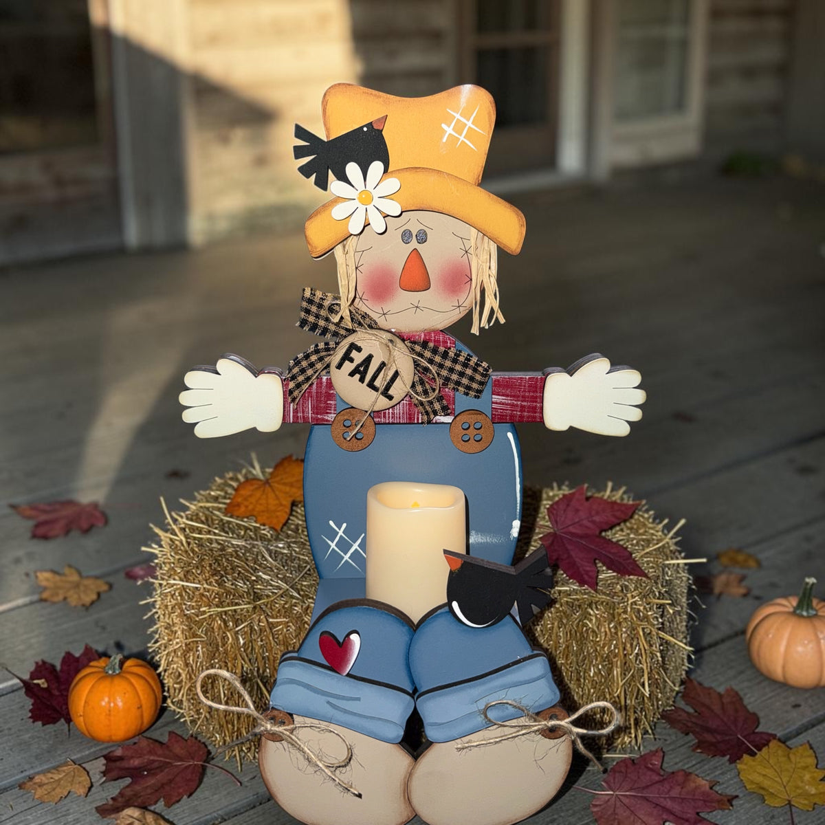 Hand-Painted Scarecrow Votive Candle Shelf Sitter