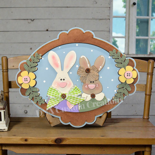 Bunny Couple Portrait Shelf Sitter