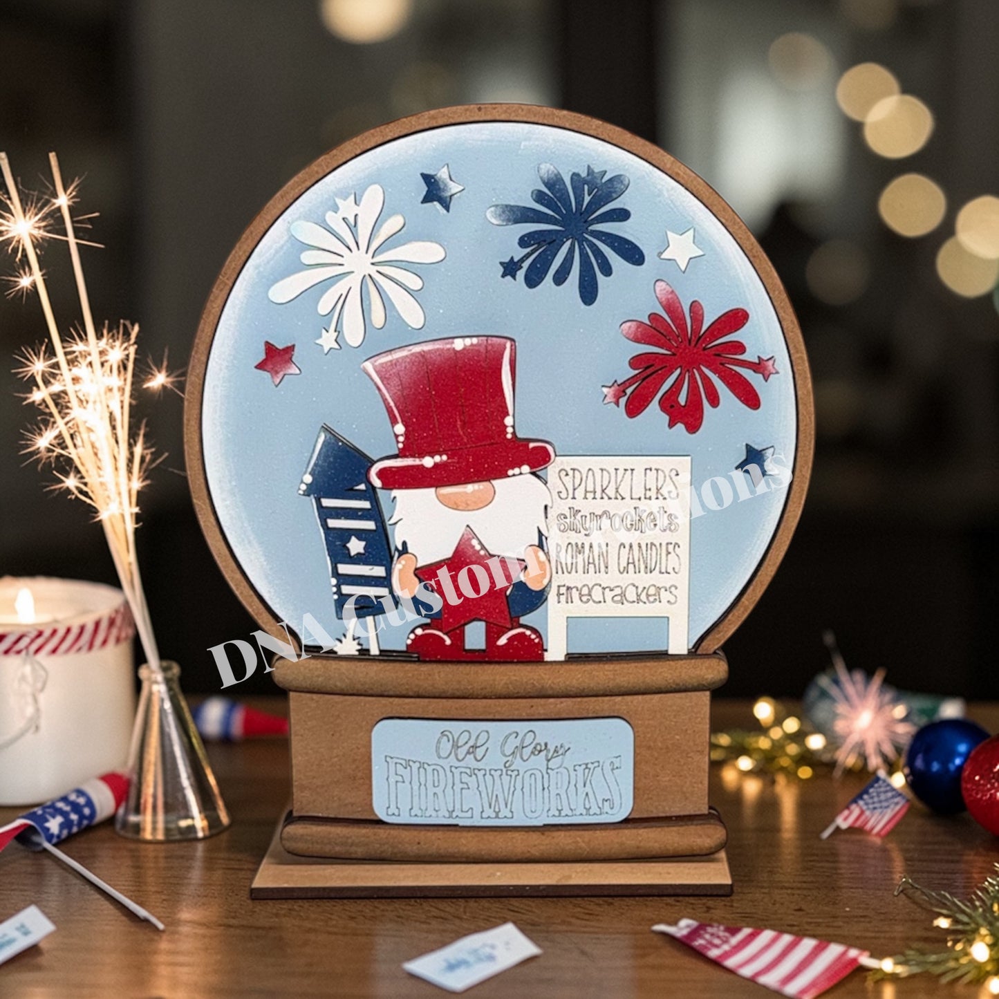 Old Glory Gnome Snow Globe add on
