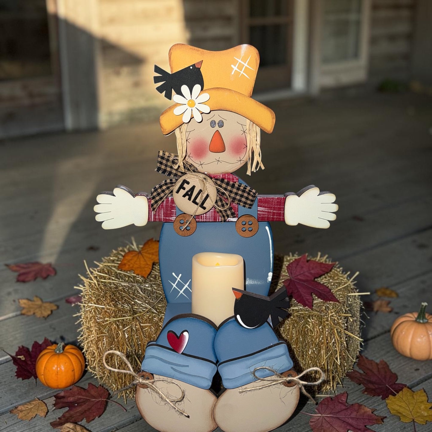 Hand-Painted Scarecrow Votive Candle Shelf Sitter