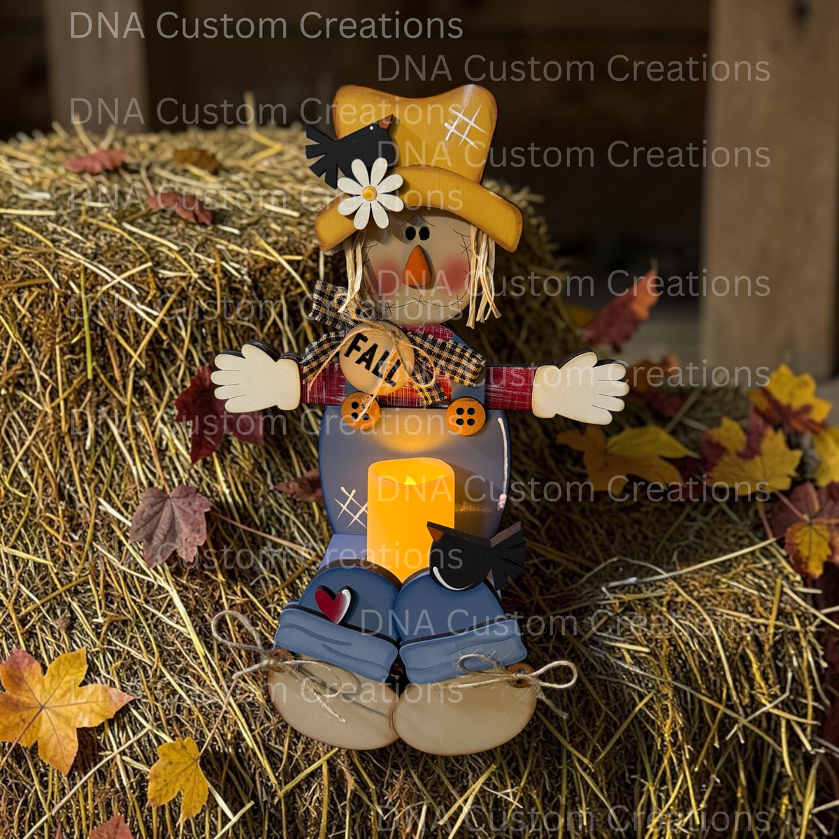 Hand-Painted Scarecrow Votive Candle Shelf Sitter