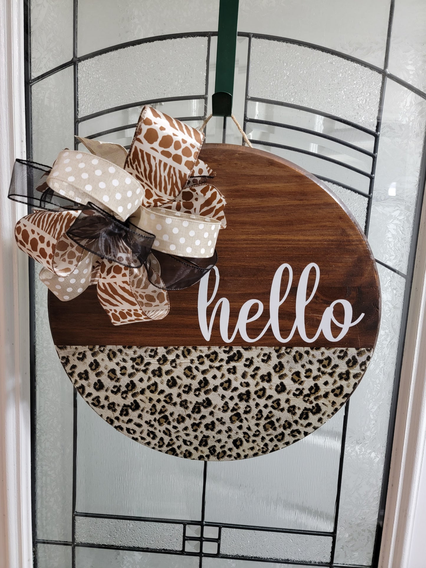 Hello leopard print door hanger